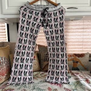 P.J. Salvage BOSTON TERRIER PAJAMAS Bottoms Size M Women Waffle Knit Pink White